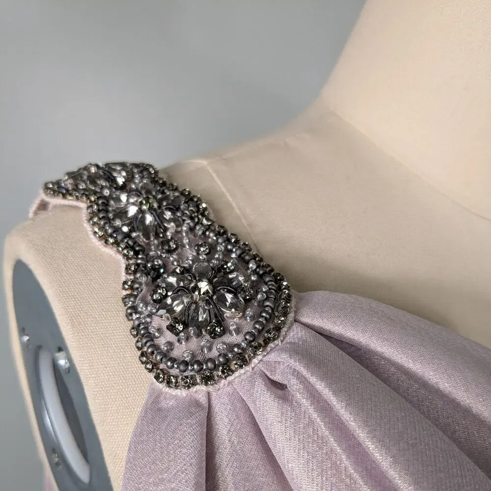 Teri Jon Prom Dress Maxi Gown 6 Purple Rickie Freeman Metallic Shoulder Formal - Picture 2 of 11